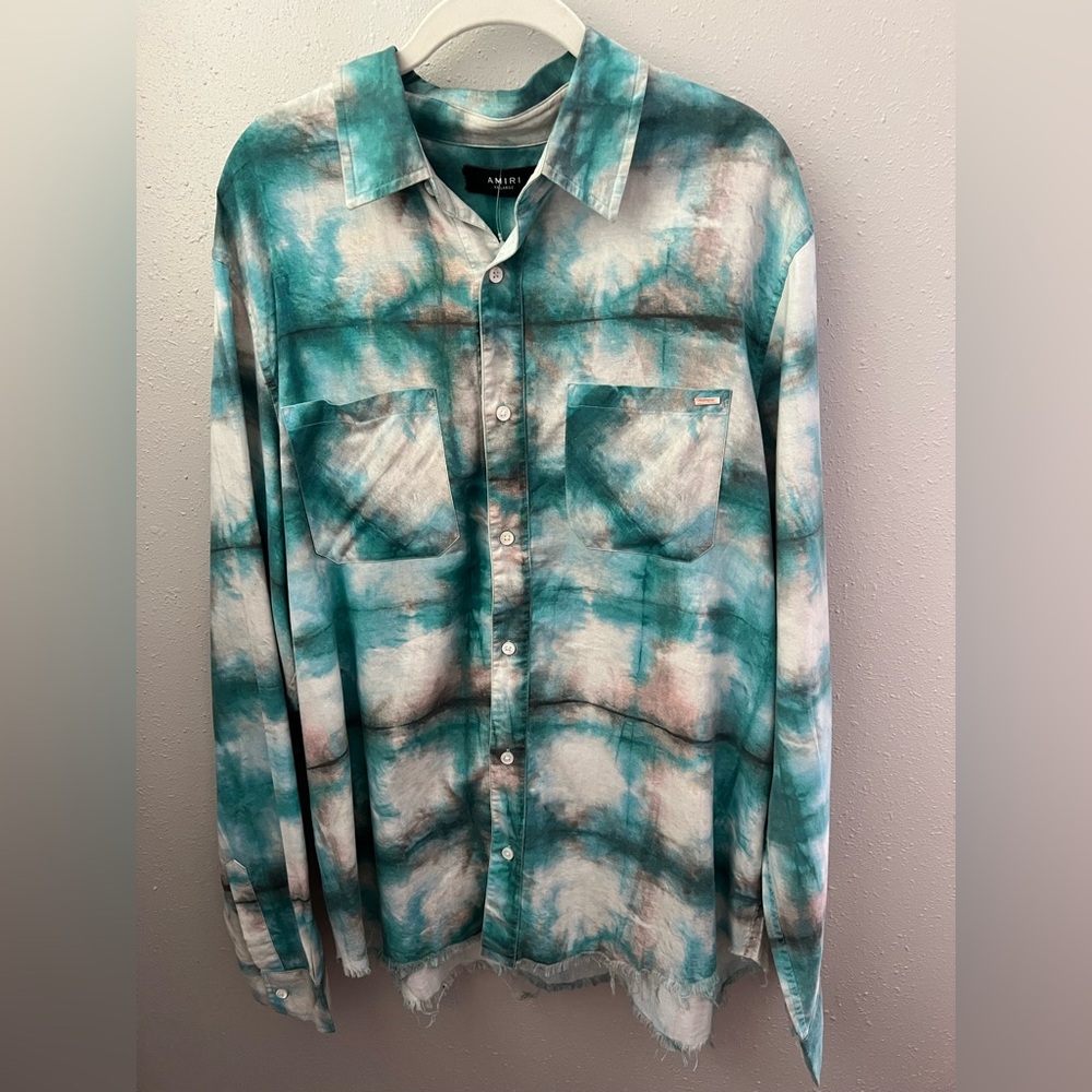 New AMIRI Men's Watercolor Plaid Button Down Shirt - Picture 4 of 11